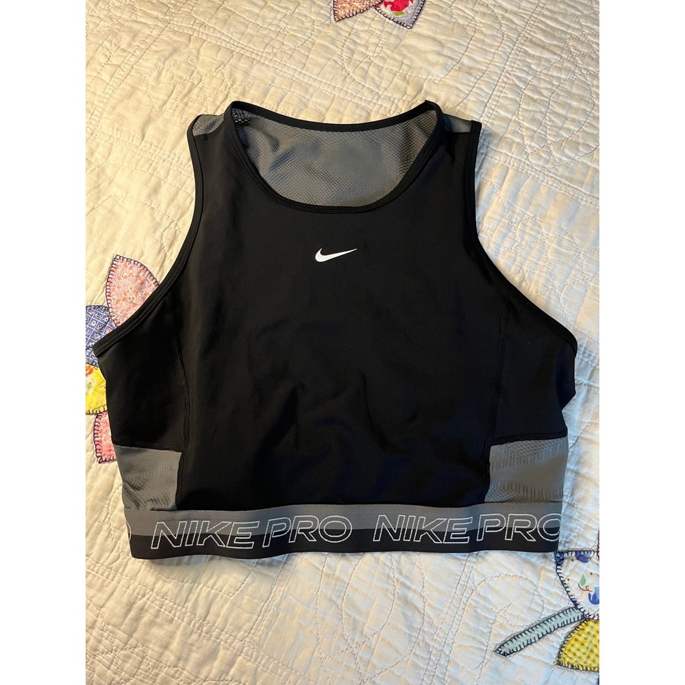 Nike Pro Dri-FIT Women's Sports Bra Tank Top Black Gray CZ1188-010 Large